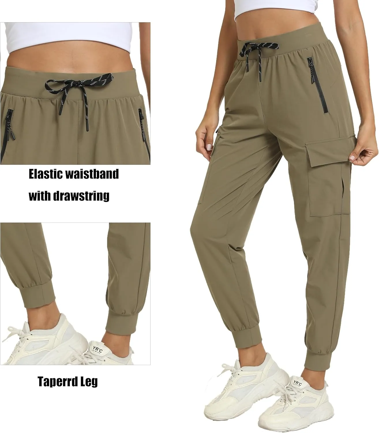 Women's Joggers with Pockets Lightweight - Water Resistant Cargo Athletic Pants for Hiking Running Camping Travel