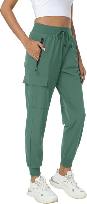 Women's Joggers with Pockets Lightweight - Water Resistant Cargo Athletic Pants for Hiking Running Camping Travel