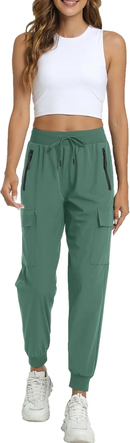 Women's Joggers with Pockets Lightweight - Water Resistant Cargo Athletic Pants for Hiking Running Camping Travel