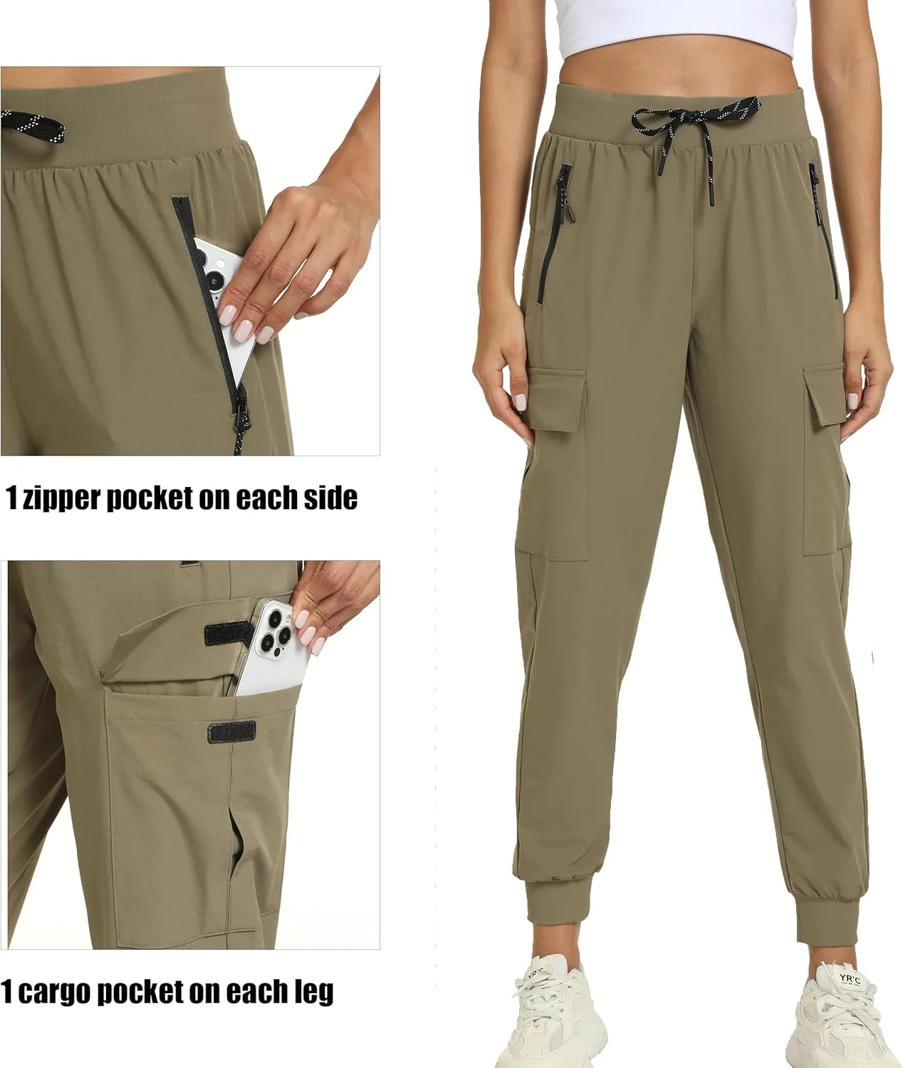 Women's Joggers with Pockets Lightweight - Water Resistant Cargo Athletic Pants for Hiking Running Camping Travel