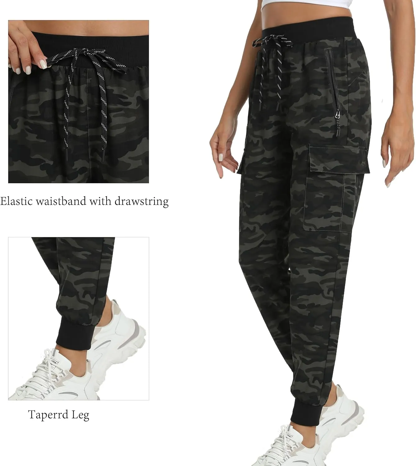 Women's Joggers with Pockets Lightweight - Water Resistant Cargo Athletic Pants for Hiking Running Camping Travel