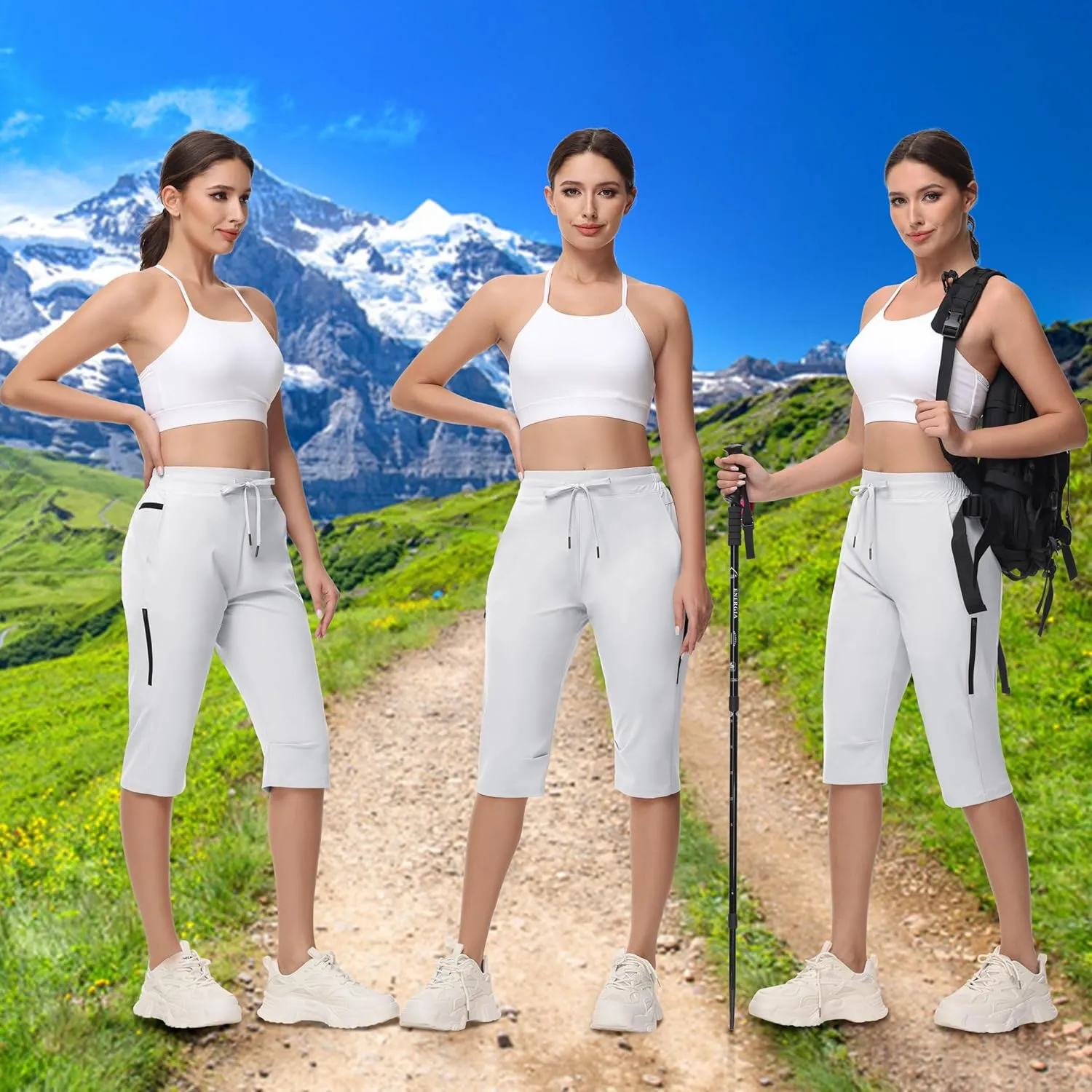 Women's Long Shorts 15" Below The Knee Capri Hiking Shorts Quick Dry Lightweight Outdoor Casual Crop Pants Cargo