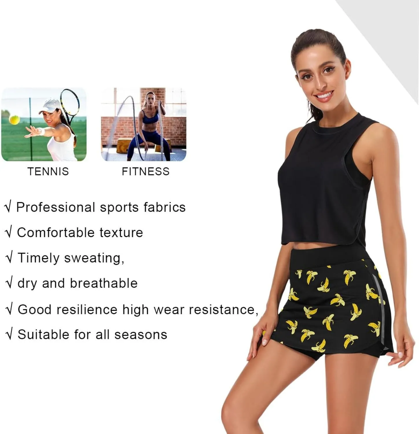 Women's Tennis Skirt Inner Shorts Lightweight Golf Casual Sports Skirt with Pockets