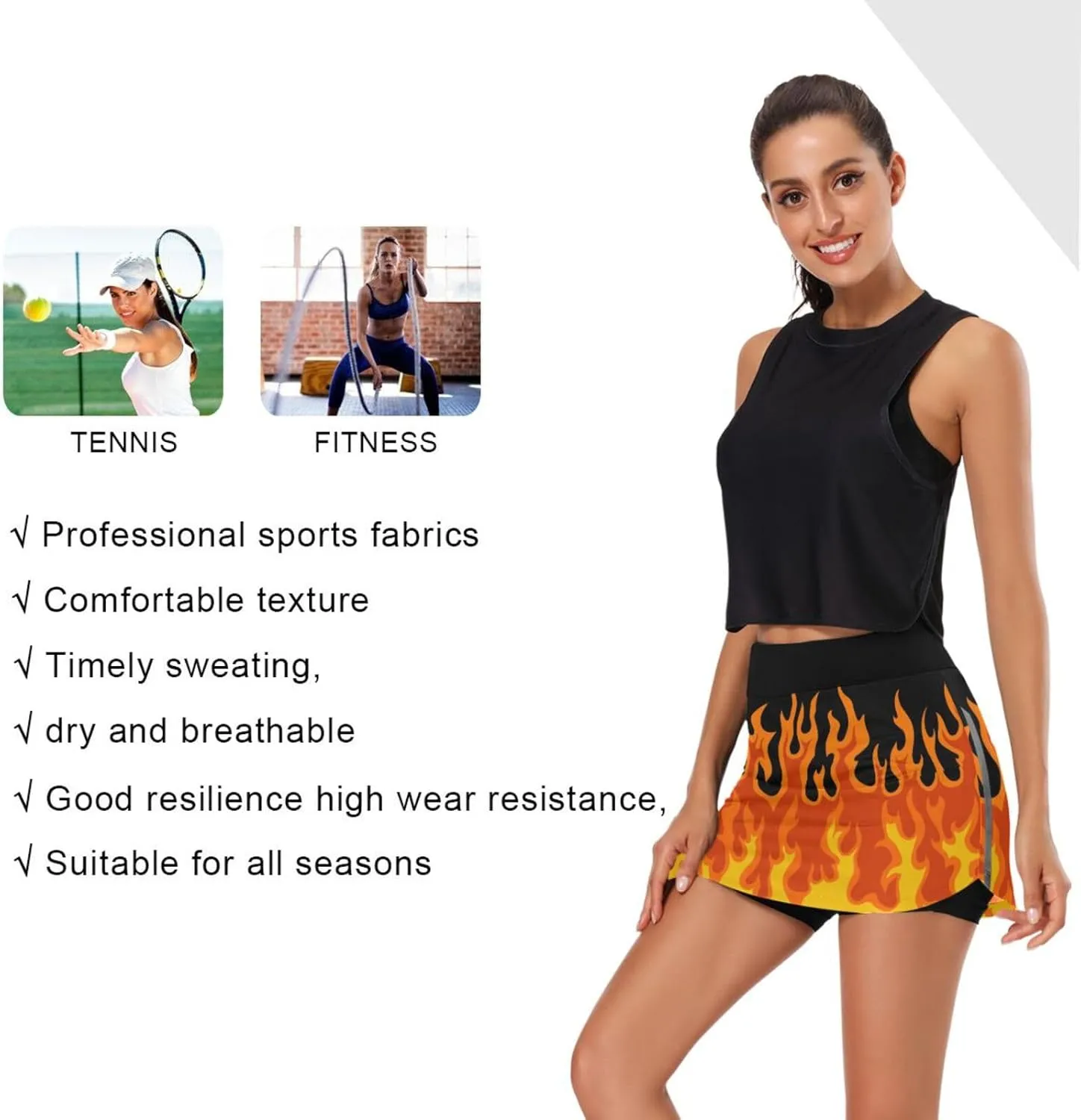 Women's Tennis Skirt Inner Shorts Lightweight Golf Casual Sports Skirt with Pockets