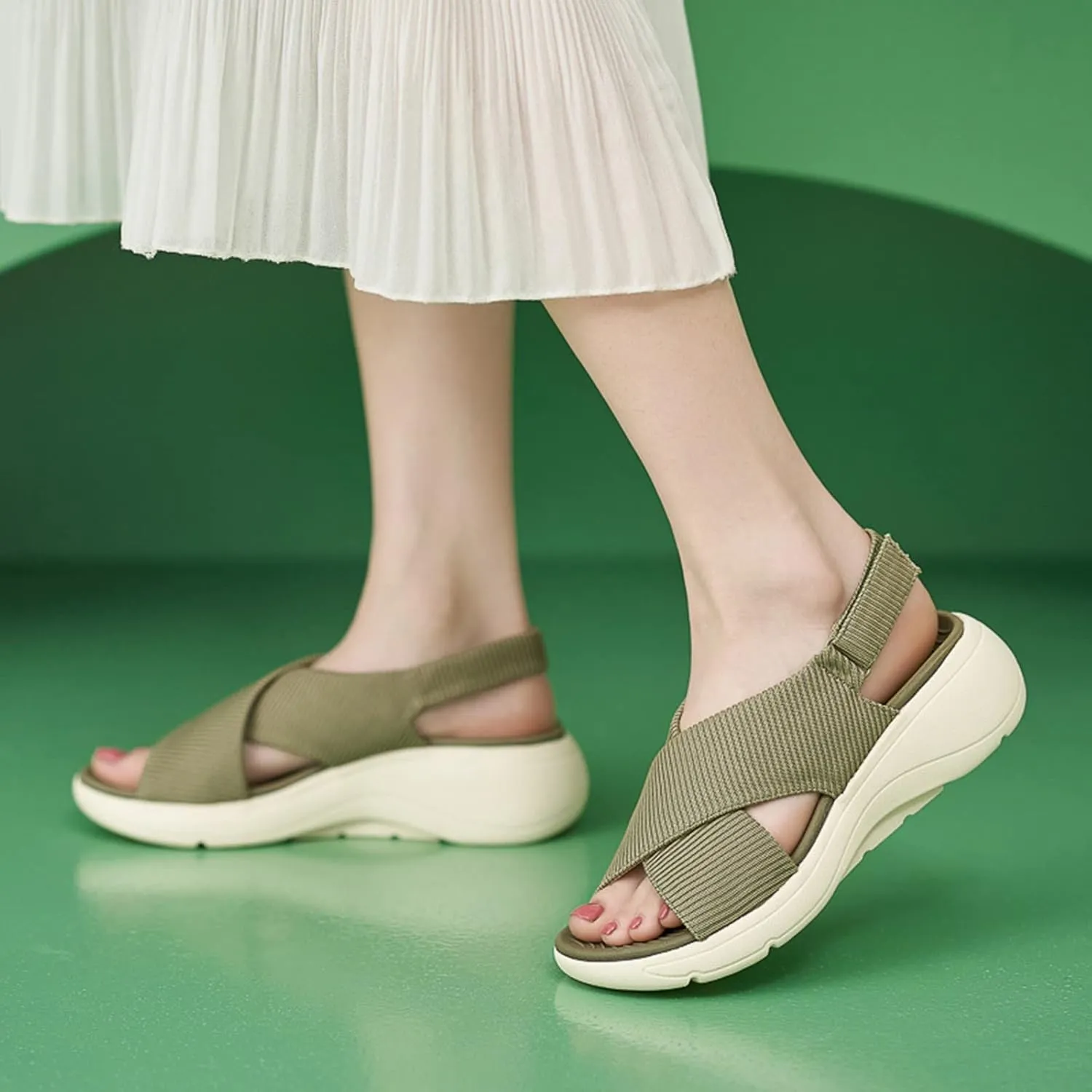 Women's Wedge Sandals Comfort Slingback Arch Support Ribbed Cross-Strap Design Sandal Breathable Cushioned Stain Resistant Sports Shoes Outdoors Beach Office Yoga Party Walking Shoes