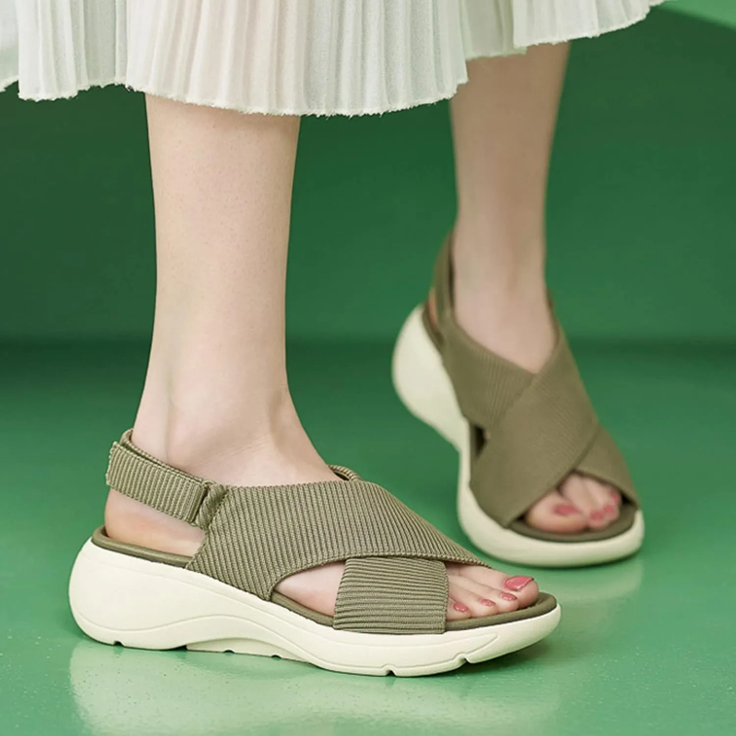 Women's Wedge Sandals Comfort Slingback Arch Support Ribbed Cross-Strap Design Sandal Breathable Cushioned Stain Resistant Sports Shoes Outdoors Beach Office Yoga Party Walking Shoes