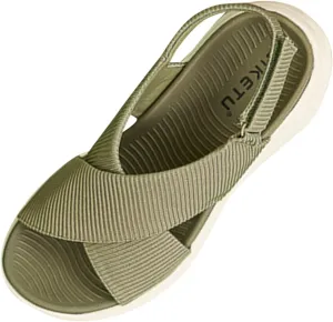 Women's Wedge Sandals Comfort Slingback Arch Support Ribbed Cross-Strap Design Sandal Breathable Cushioned Stain Resistant Sports Shoes Outdoors Beach Office Yoga Party Walking Shoes