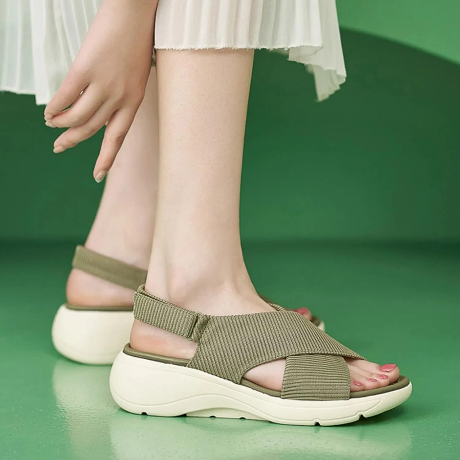 Women's Wedge Sandals Comfort Slingback Arch Support Ribbed Cross-Strap Design Sandal Breathable Cushioned Stain Resistant Sports Shoes Outdoors Beach Office Yoga Party Walking Shoes