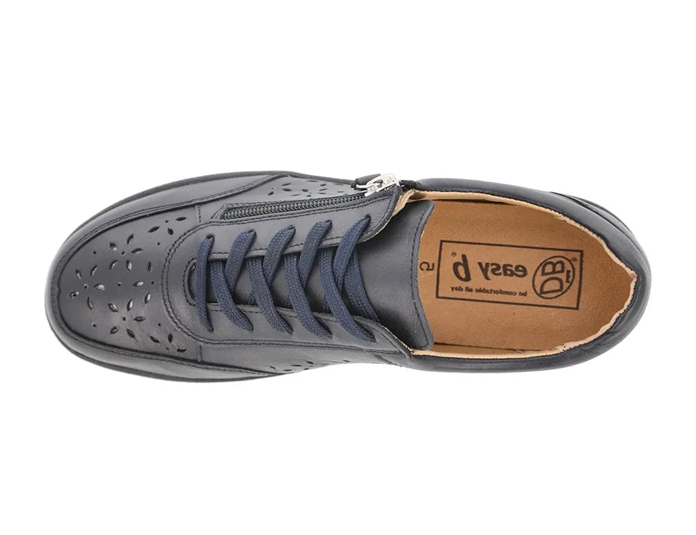 Womens Wide Fit Zip Mickie Navy Leather Trainers