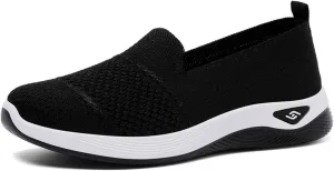 Women's Woven Orthopedic Breathable Soft Shoes Comfortable Lightweight Casual Shoes Go Walk Slip on Nurse Shoe Diabetic Foam Sneaker Hands Free Walking Sneakers with Arch Support