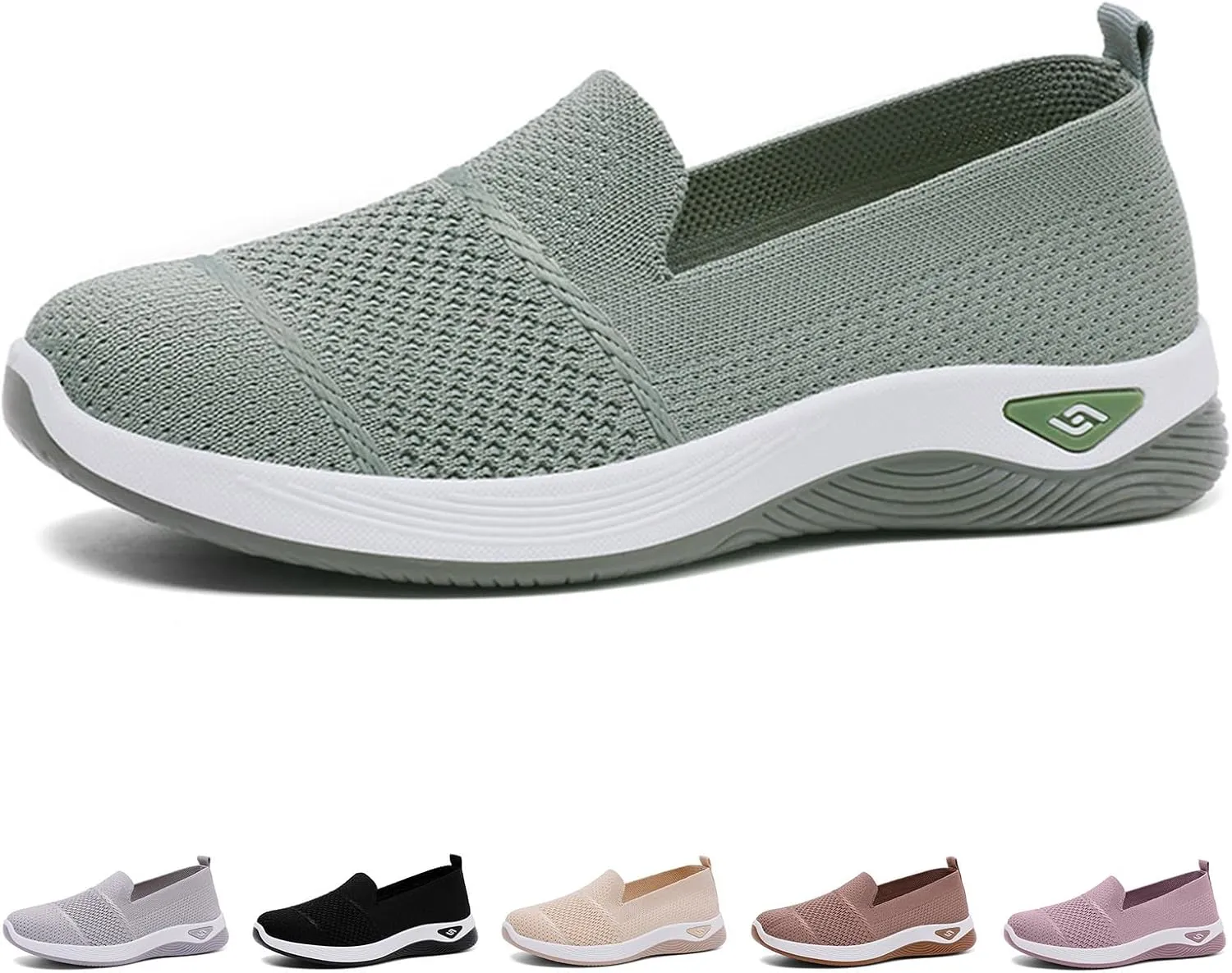 Women's Woven Orthopedic Breathable Soft Shoes Comfortable Lightweight Casual Shoes Go Walk Slip on Nurse Shoe Diabetic Foam Sneaker Hands Free Walking Sneakers with Arch Support