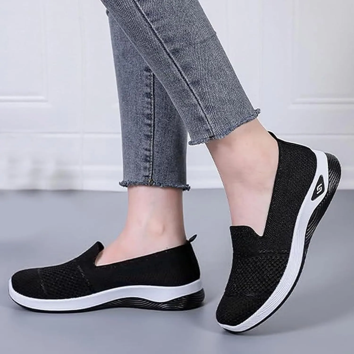 Women's Woven Orthopedic Breathable Soft Shoes Comfortable Lightweight Casual Shoes Go Walk Slip on Nurse Shoe Diabetic Foam Sneaker Hands Free Walking Sneakers with Arch Support