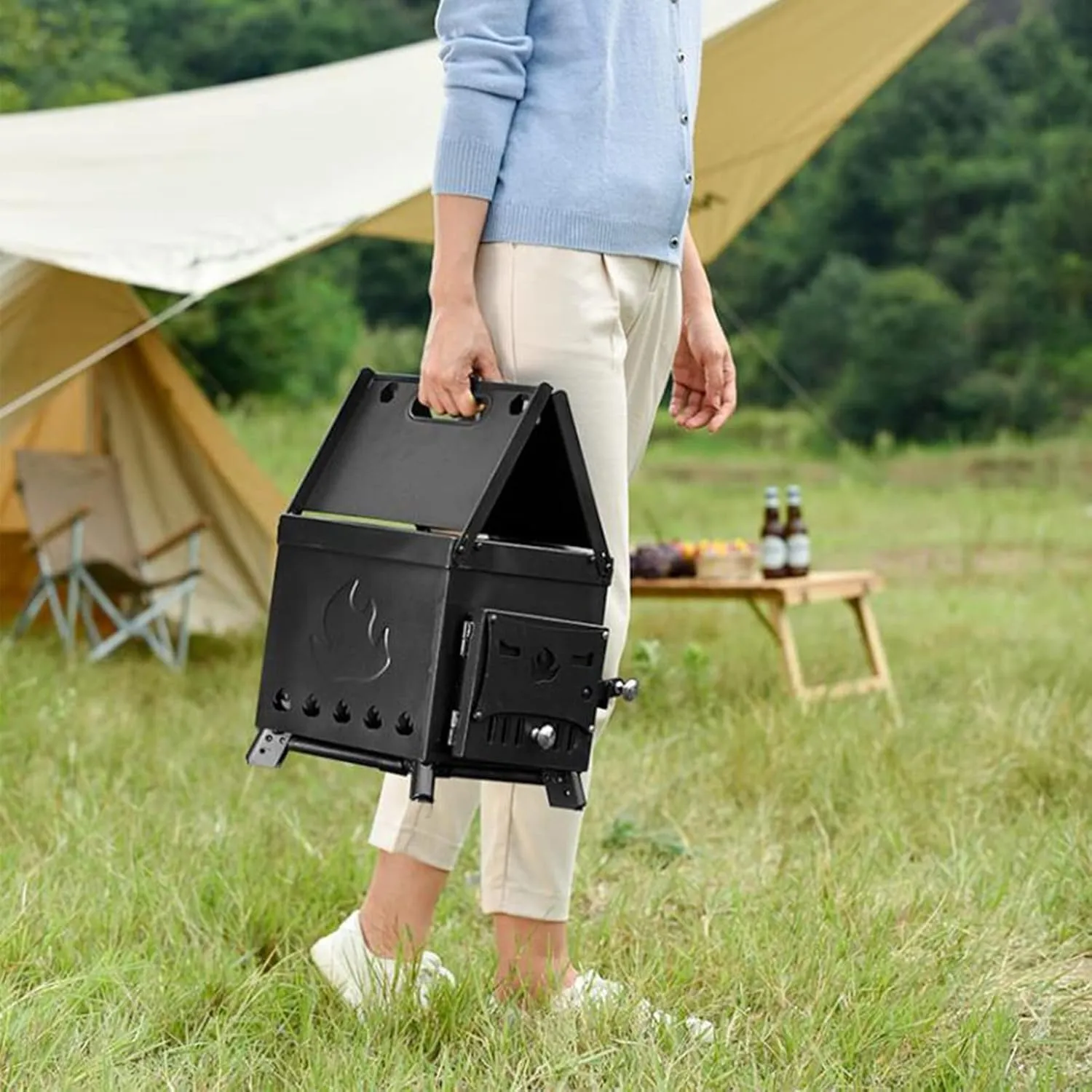 Wood Stove,Wood Burning Stove Portable Foldable,Tent Camping Stainless Steel, Small Heating Burner Stove/Sier/21Cm