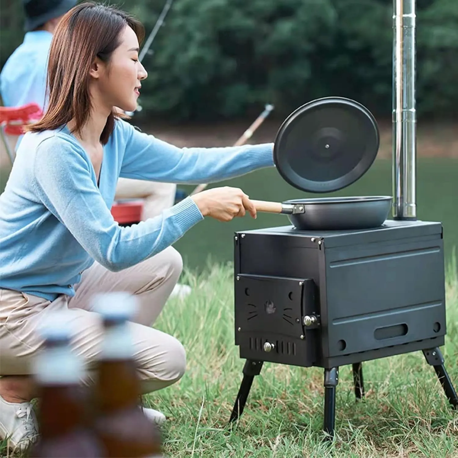 Wood Stove,Wood Burning Stove Portable Foldable,Tent Camping Stainless Steel, Small Heating Burner Stove/Sier/21Cm