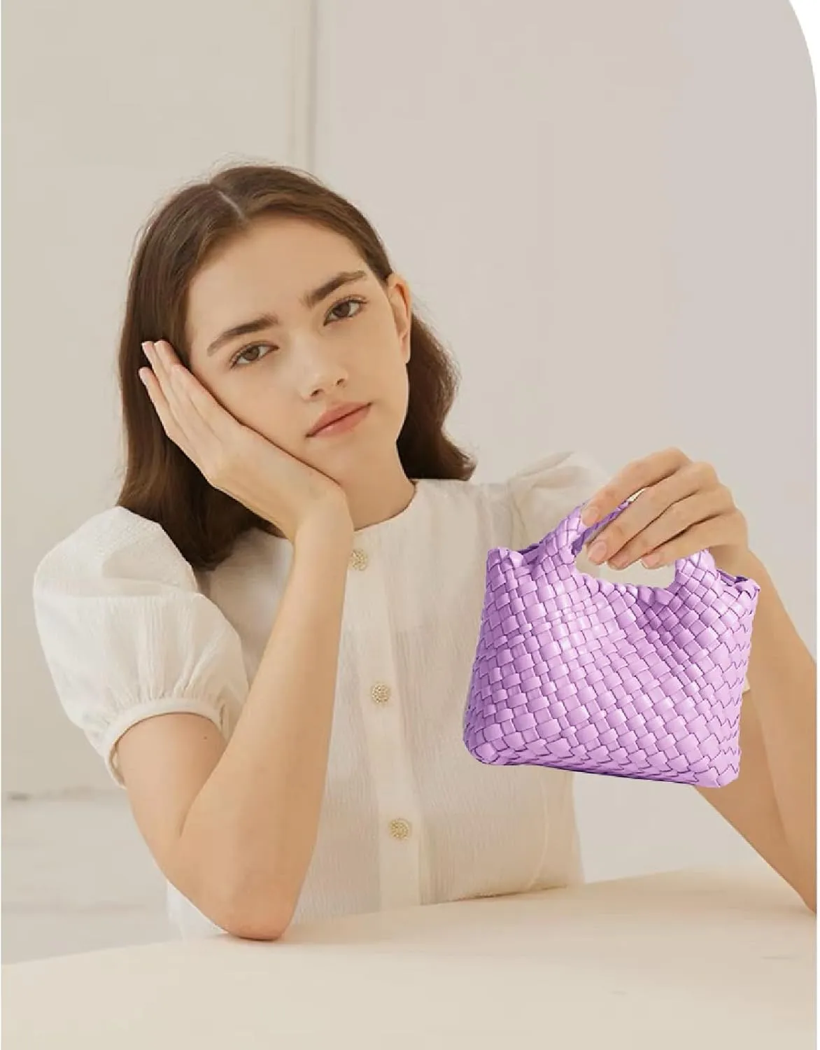 Woven Tote Bag for Women with Coin Purse, Foldable Chain Small Crossbody Handbags, Fashion Shoulder Bag, Hobo Satchel