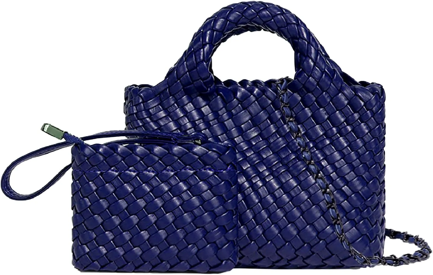 Woven Tote Bag for Women with Coin Purse, Foldable Chain Small Crossbody Handbags, Fashion Shoulder Bag, Hobo Satchel