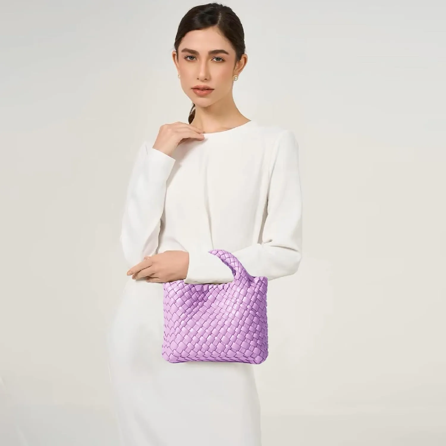 Woven Tote Bag for Women with Coin Purse, Foldable Chain Small Crossbody Handbags, Fashion Shoulder Bag, Hobo Satchel