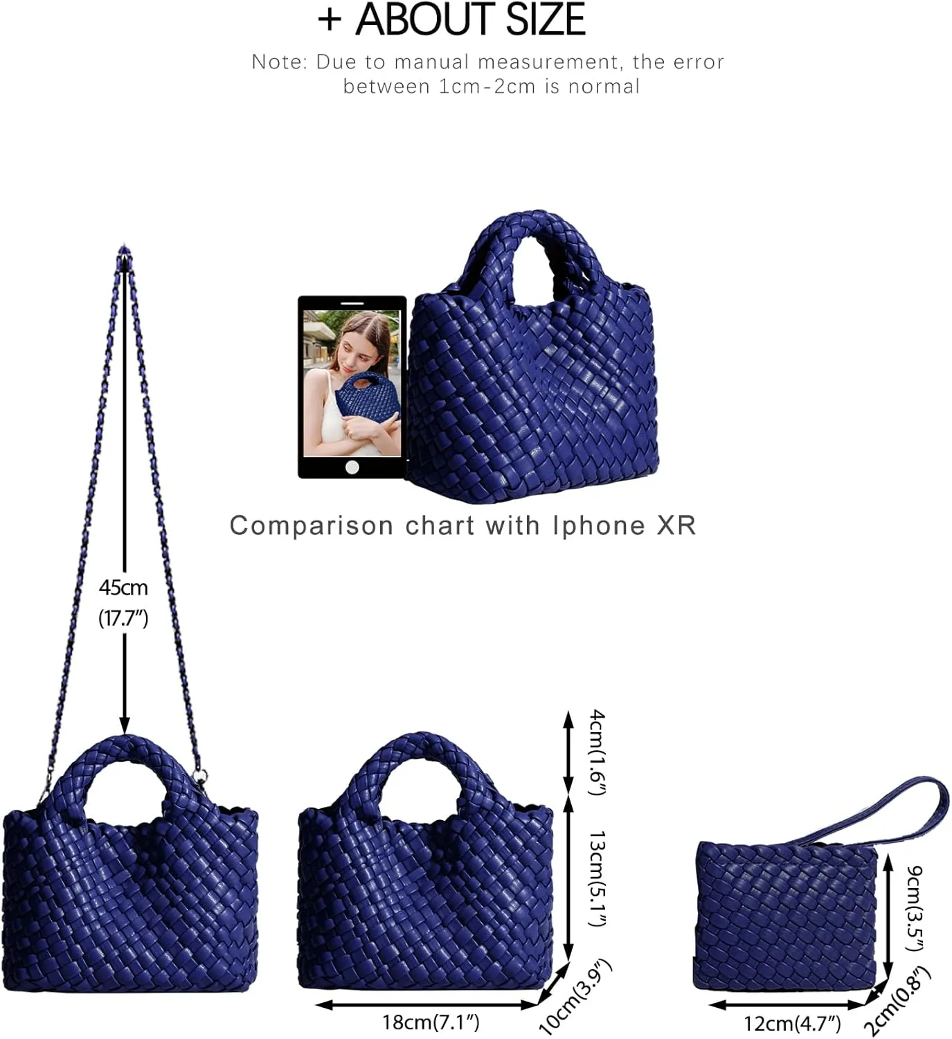 Woven Tote Bag for Women with Coin Purse, Foldable Chain Small Crossbody Handbags, Fashion Shoulder Bag, Hobo Satchel