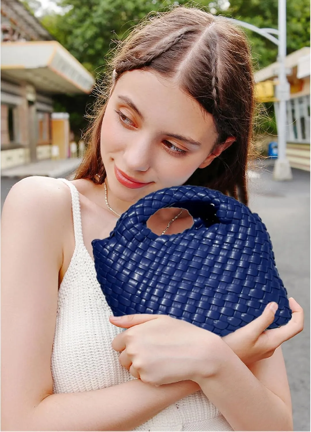 Woven Tote Bag for Women with Coin Purse, Foldable Chain Small Crossbody Handbags, Fashion Shoulder Bag, Hobo Satchel