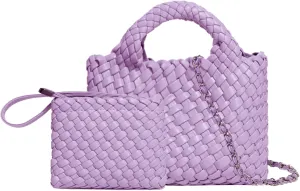 Woven Tote Bag for Women with Coin Purse, Foldable Chain Small Crossbody Handbags, Fashion Shoulder Bag, Hobo Satchel