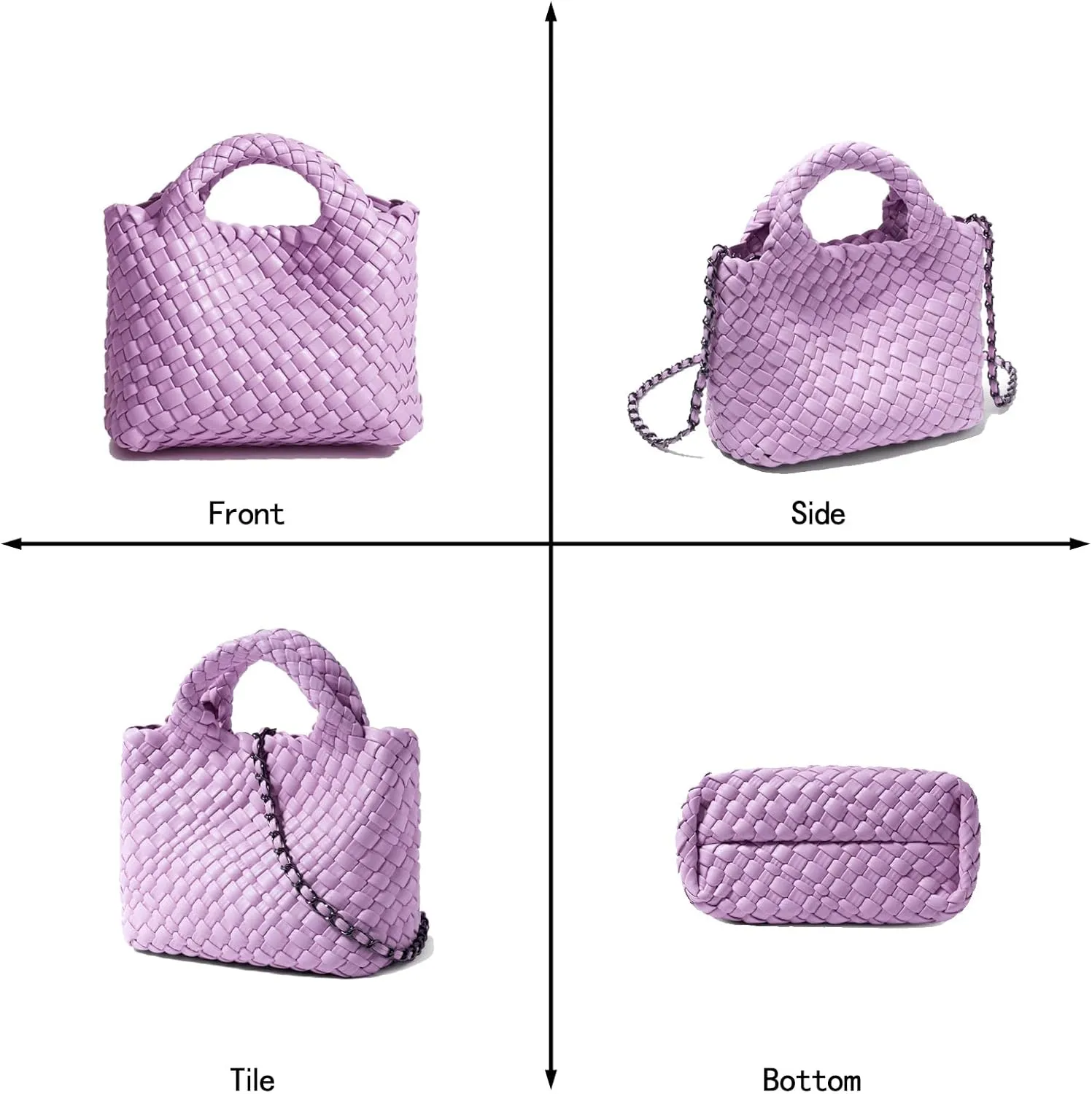 Woven Tote Bag for Women with Coin Purse, Foldable Chain Small Crossbody Handbags, Fashion Shoulder Bag, Hobo Satchel