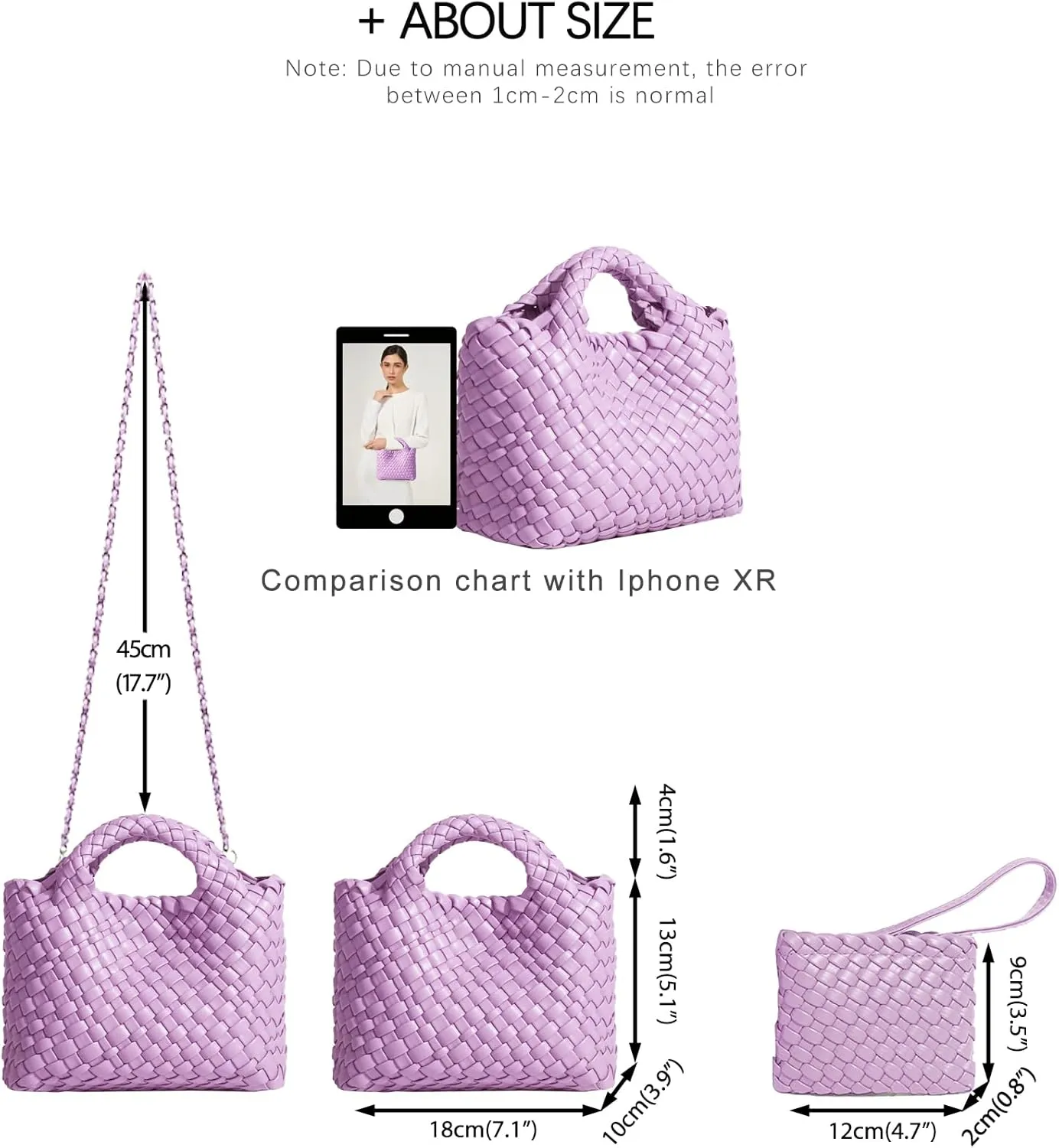Woven Tote Bag for Women with Coin Purse, Foldable Chain Small Crossbody Handbags, Fashion Shoulder Bag, Hobo Satchel
