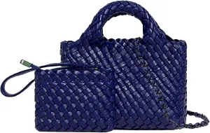 Woven Tote Bag for Women with Coin Purse, Foldable Chain Small Crossbody Handbags, Fashion Shoulder Bag, Hobo Satchel
