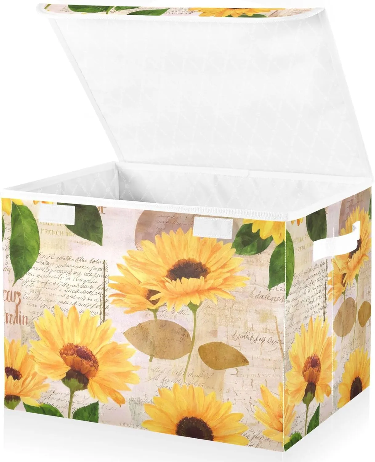 xigua Yellow Sunflower Storage Bins with Lids and Carrying Handle,Foldable Storage Boxes Organizer Containers Baskets Cube with Cover for Home Bedroom Closet Office Nursery