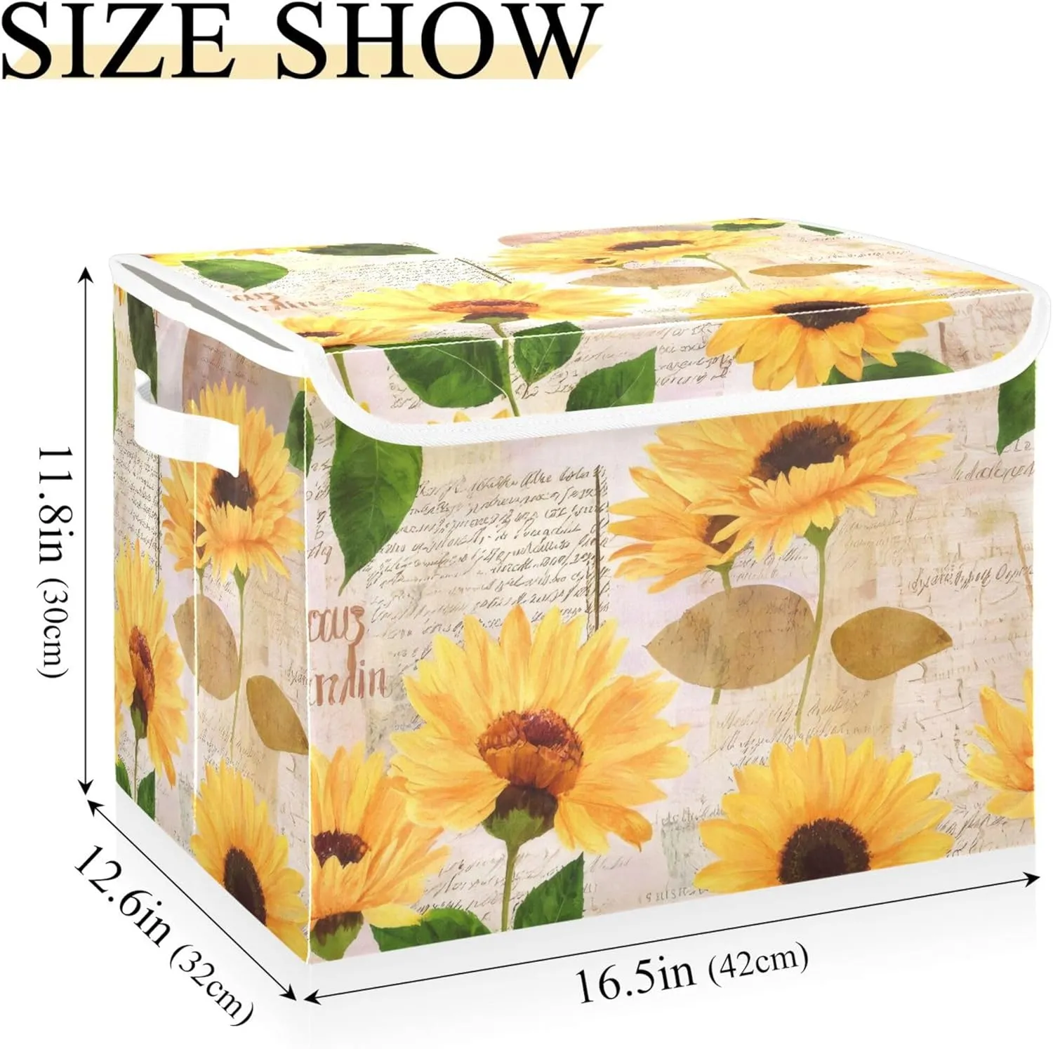 xigua Yellow Sunflower Storage Bins with Lids and Carrying Handle,Foldable Storage Boxes Organizer Containers Baskets Cube with Cover for Home Bedroom Closet Office Nursery