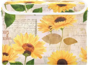 xigua Yellow Sunflower Storage Bins with Lids and Carrying Handle,Foldable Storage Boxes Organizer Containers Baskets Cube with Cover for Home Bedroom Closet Office Nursery