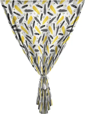 XISUNYA Autohesion Curtains, Yellow Window Curtain Panel, Feathers Retro Dots Print Thermal Lnsulated Room Darkening Small Drapes,24W x40L Inches, for Kitchen Bathroom Living Room