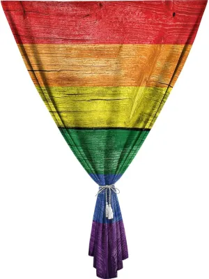 XISUNYA Self Adhesive Portable Blackout Curtains, Rainbow Room Darkening Curtains, Old Tainted Wooden Planks Pride Theme Vintage Print Temporary Blackout Blinds,47W x54L Inches, for Bathroom Bedroom