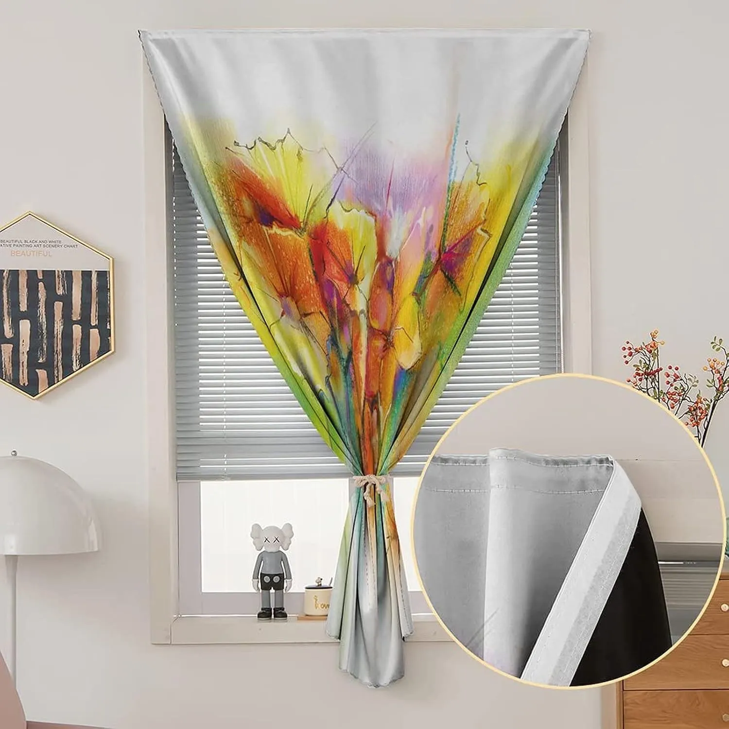 XISUNYA Travel Windows Blackout Curtain, Flower Curtain Shades, Vibrant Colored Autumn Bouquet Daffodil Print Adjustable Temporary Blackout Shades,26W x40L Inch, for Bathroom Living Room Bedroom