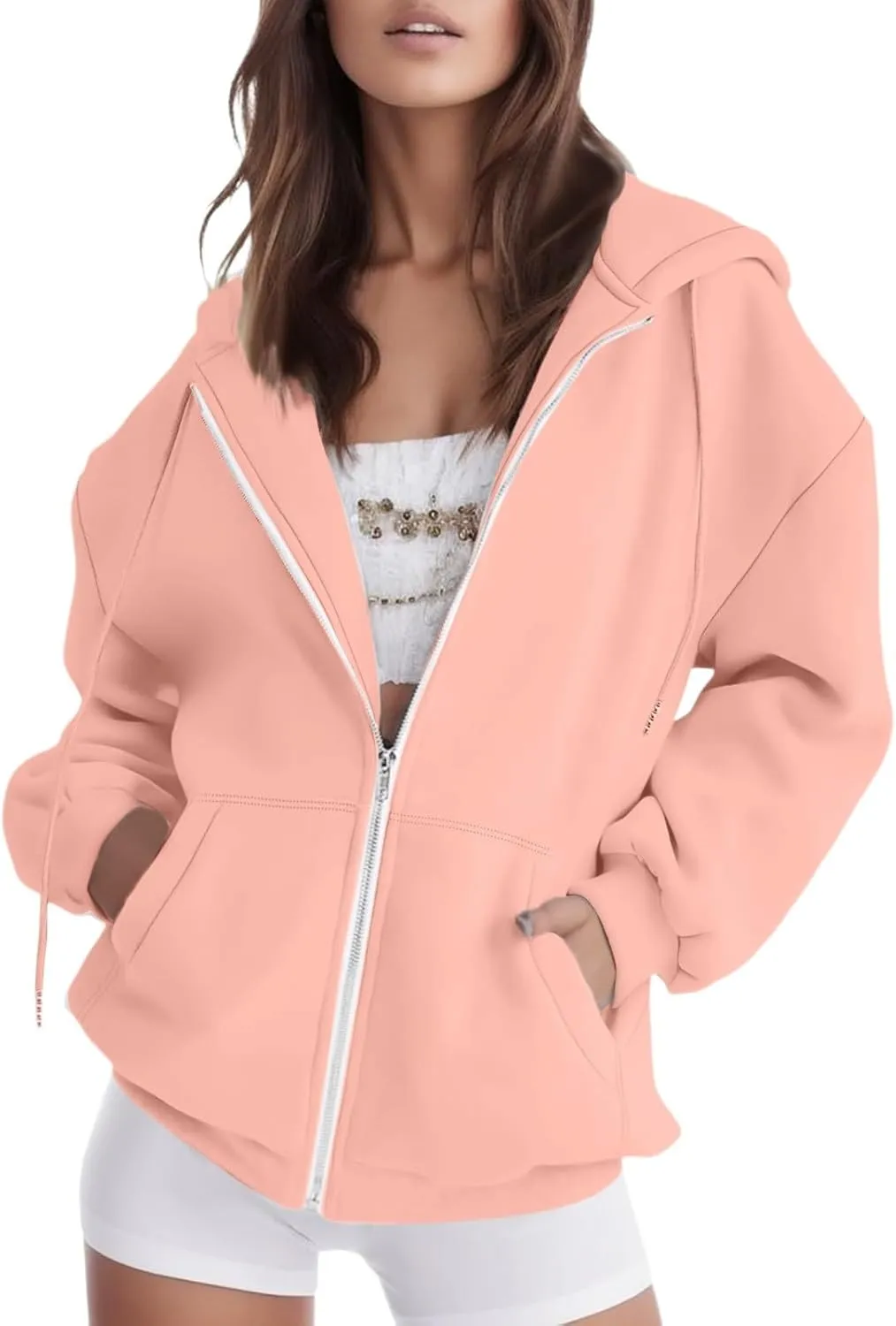 Y2K Zip Up Hoodie Women Casual Hoodies Oversized Lightweight Cute Hoodies Fashion Pullover Sweatshirt Tops with Pocket