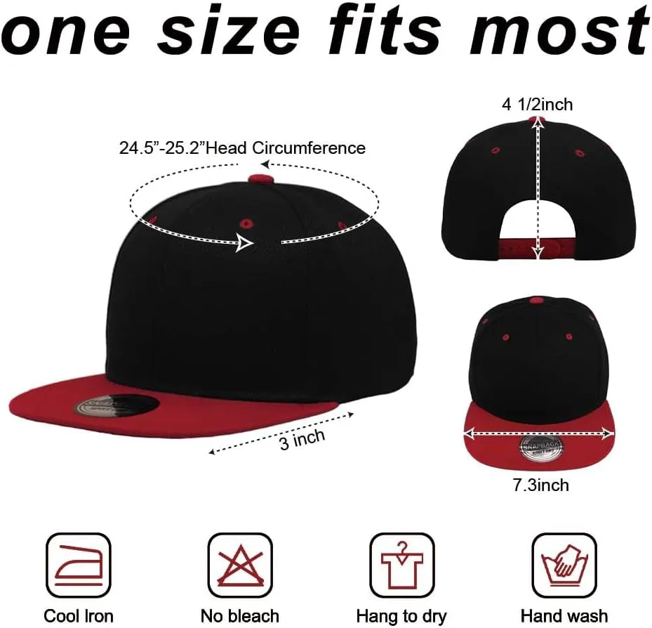 ZH Plain Flat Brim Snapback Baseball Caps Adjustable Blank Baseball Caps Wholesale 12 Pack…