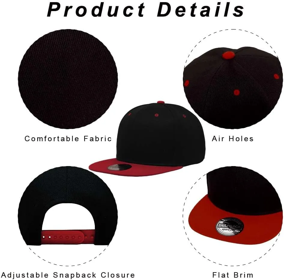 ZH Plain Flat Brim Snapback Baseball Caps Adjustable Blank Baseball Caps Wholesale 12 Pack…