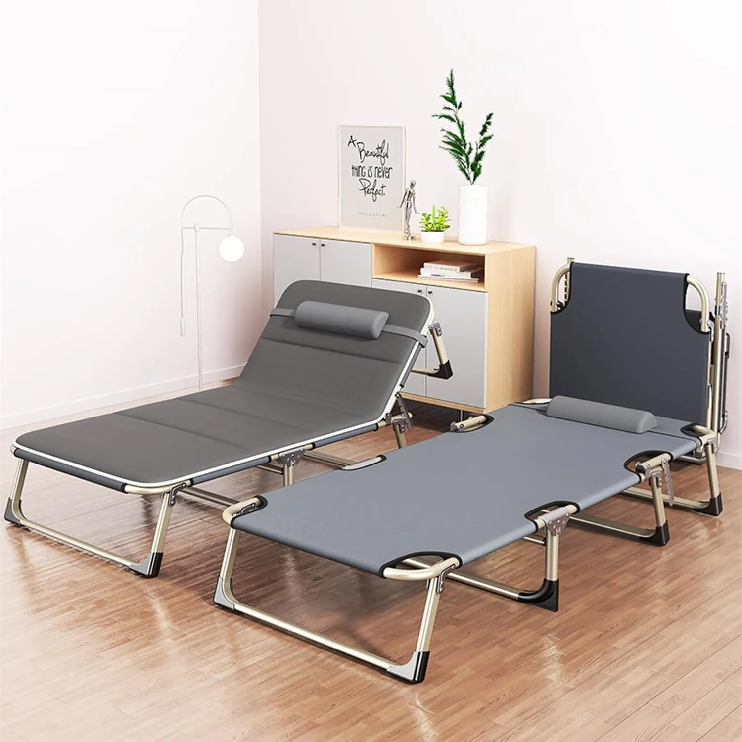 ZTGL C,190x68x30cm, Folding Chaise Lounge Pool Chair, Patio Sun Tanning Chair, Outdoor Lounge Chair Bring 5-Position Reclining Back, Camping Cot with Pillow for Adults
