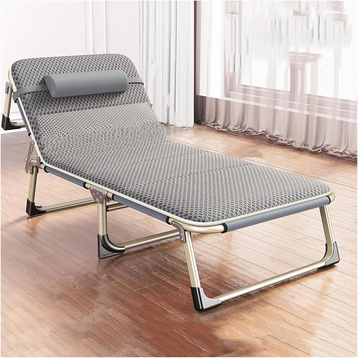 ZTGL C,190x68x30cm, Folding Chaise Lounge Pool Chair, Patio Sun Tanning Chair, Outdoor Lounge Chair Bring 5-Position Reclining Back, Camping Cot with Pillow for Adults